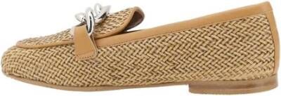 Casadei Metalen Plaque Leren Loafers Beige Dames