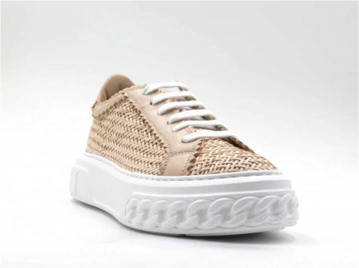 Casadei Vegan Leren Geweven Sneakers Beige Dames