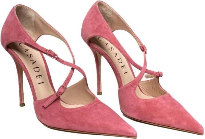 Casadei Poederroze Suède Strappy Hakken Pink Dames