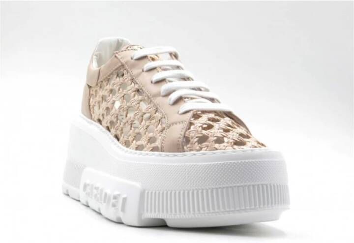 Casadei Roze Geweven Stro Effect Sneakers Beige Dames