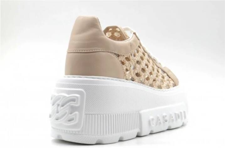 Casadei Roze Geweven Stro Effect Sneakers Beige Dames