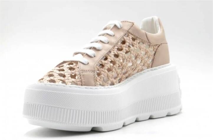 Casadei Roze Geweven Stro Effect Sneakers Beige Dames