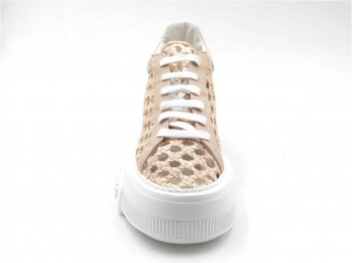 Casadei Roze Geweven Stro Effect Sneakers Beige Dames