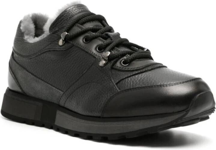 Casadei Zwarte leren sneaker met wollen binnenkant Black Heren