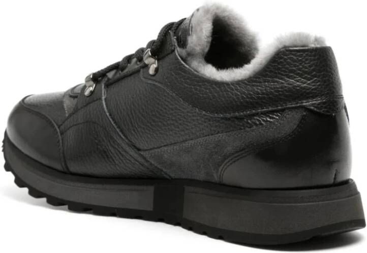 Casadei Zwarte leren sneaker met wollen binnenkant Black Heren