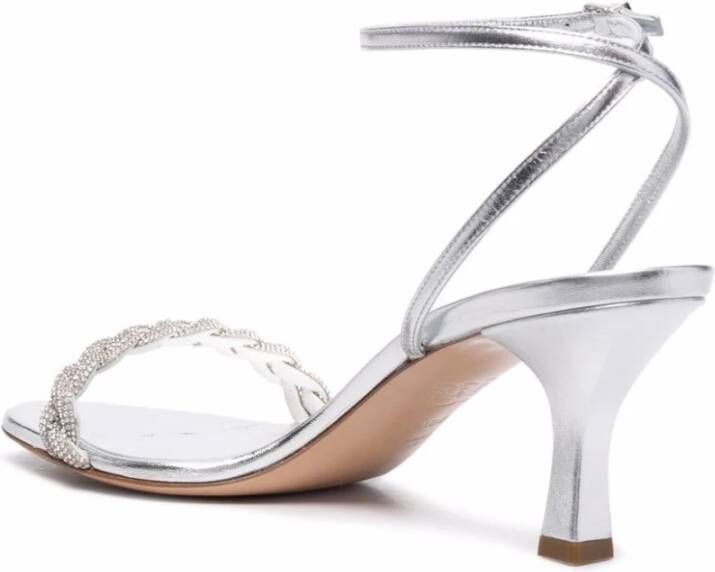 Casadei Zilveren Blad Kristal-Gedecoreerde Sandalen