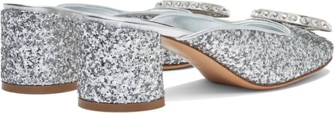 Casadei Zilveren Glitter Muiltje met Kristallen Ring Gray Dames