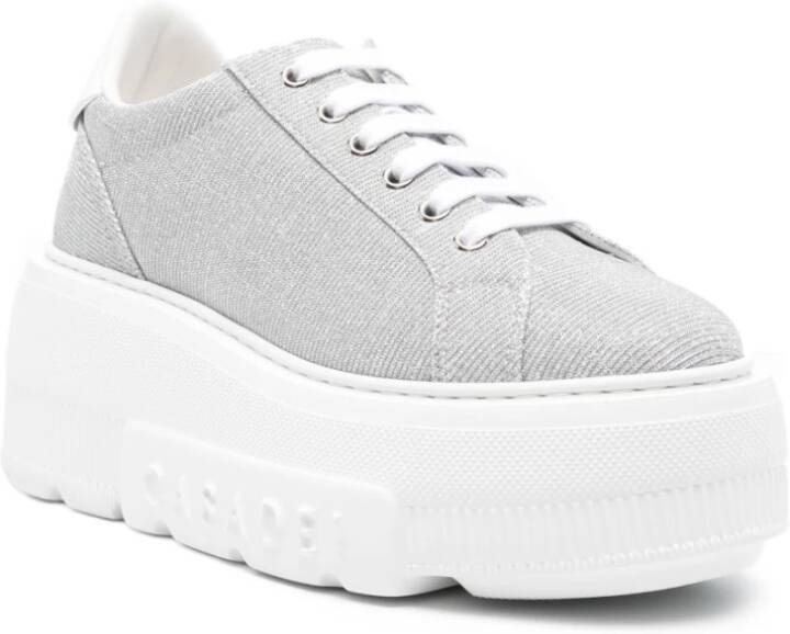 Casadei Zilveren Platform Sneakers Veters Ronde Neus