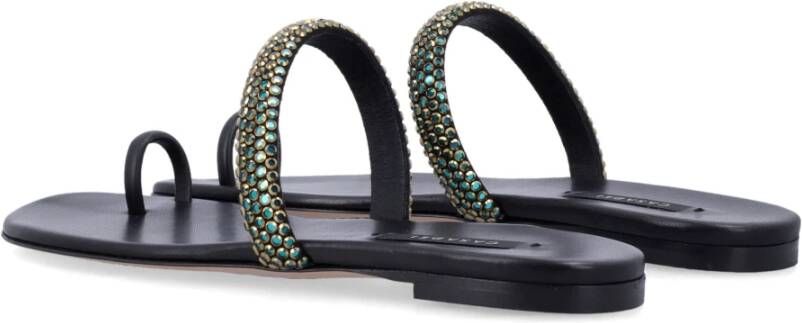 Casadei Zwarte Gesloten Platte Sandalen met Strass