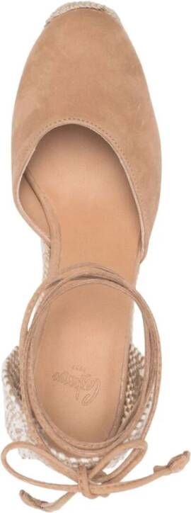 Castañer Beige Sandalen met Gevlochten Raffia Sleehak Beige Dames