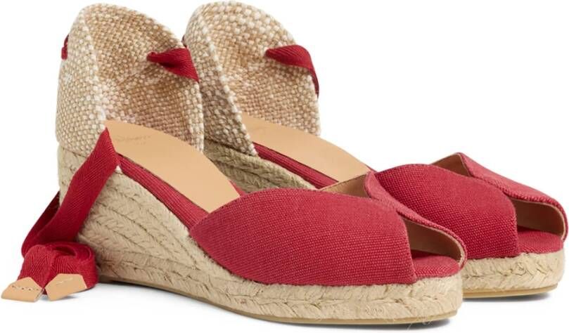 Castañer Bilina gewassen-katoenen espadrilles met striksluiting en 11 cm sleehak. Red Dames