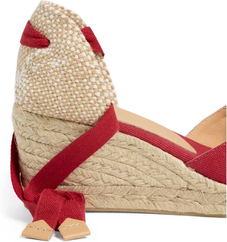 Castañer Bilina gewassen-katoenen espadrilles met striksluiting en 11 cm sleehak. Red Dames