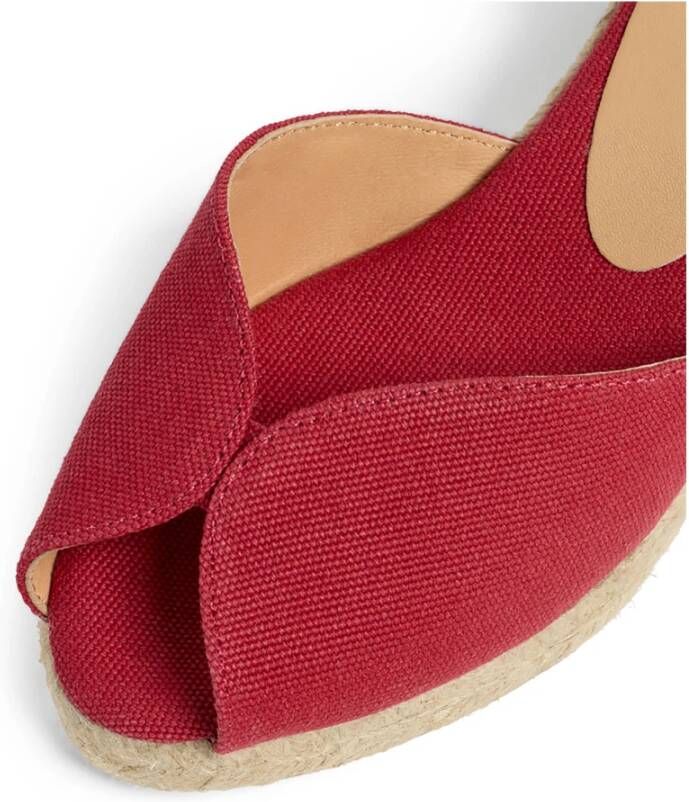 Castañer Bilina gewassen-katoenen espadrilles met striksluiting en 11 cm sleehak. Red Dames