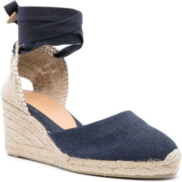 Castañer Blauwe Canvas Sleehak Sandalen Blue Dames