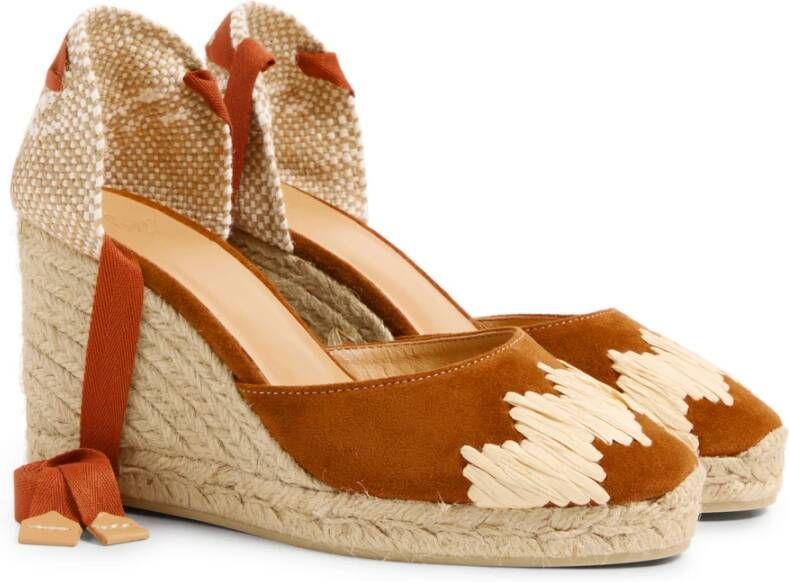 Castañer Cande katoenen espadrilles met striksluiting en 9 cm sleehak. Brown Dames