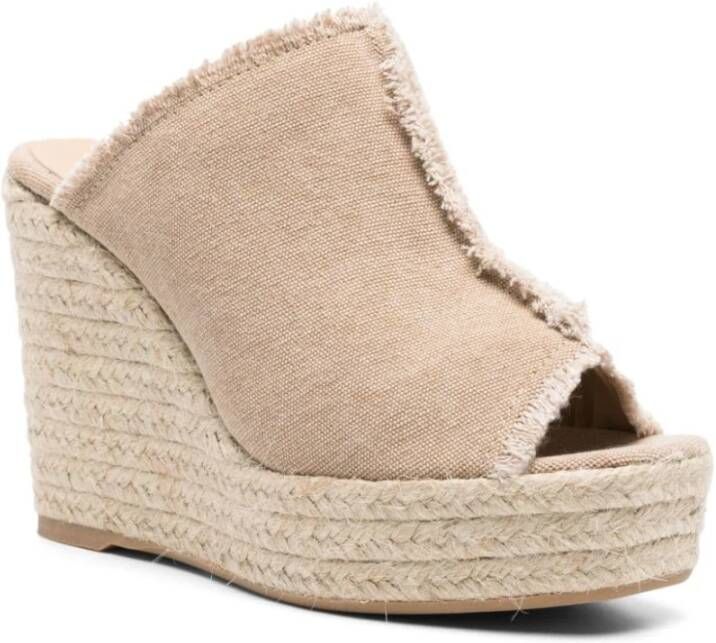 Castañer Canvas Sandalen met Raffia Sleehak Beige Dames