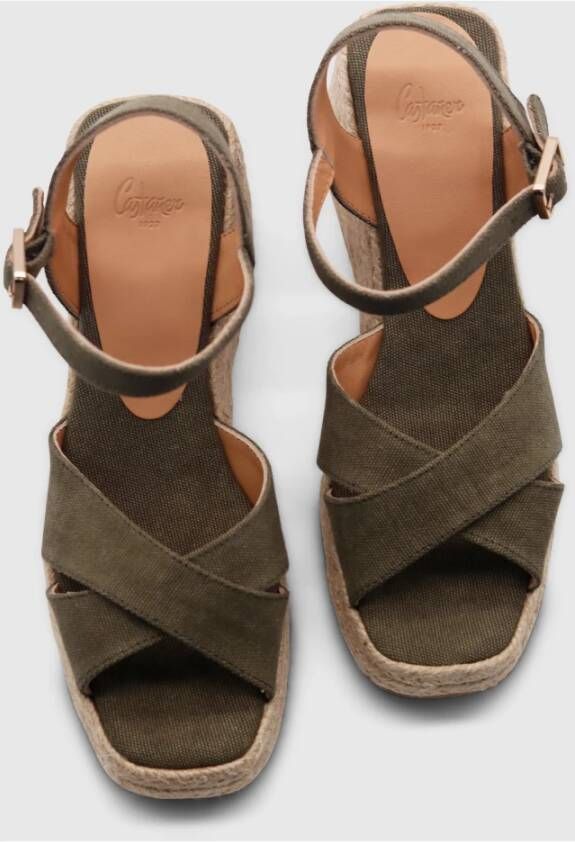 Castañer Canvas Sleehak Espadrilles Olijf Peep-Toe Green Dames