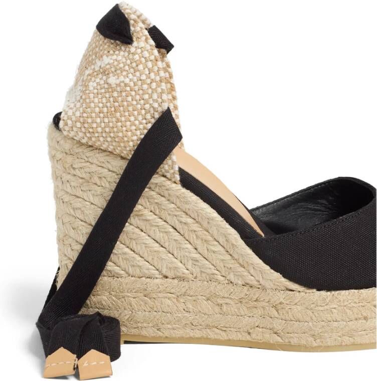 Castañer Carina biologisch katoenen espadrilles met striksluiting dubbele platform en 9 cm sleehak. Black Dames