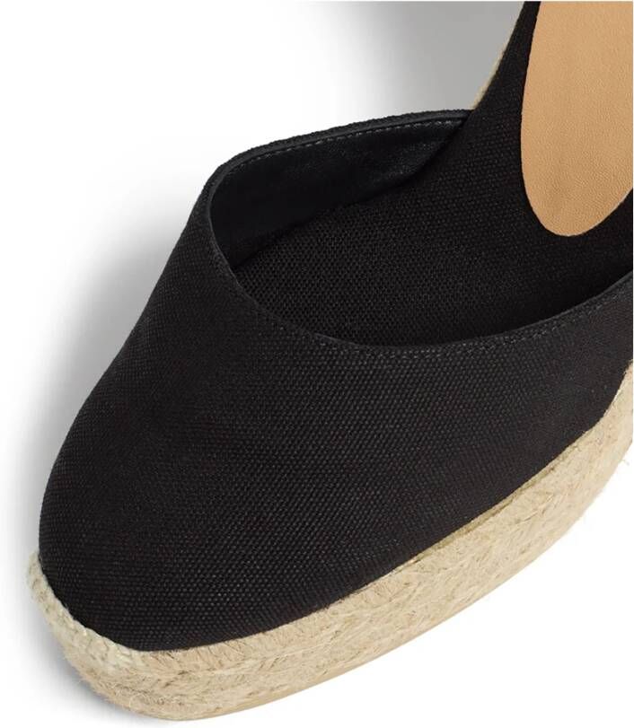 Castañer Carina biologisch katoenen espadrilles met striksluiting dubbele platform en 9 cm sleehak. Black Dames