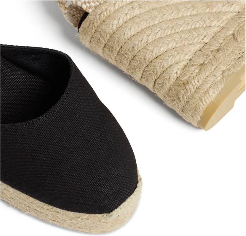 Castañer Carina biologisch katoenen espadrilles met striksluiting dubbele platform en 9 cm sleehak. Black Dames