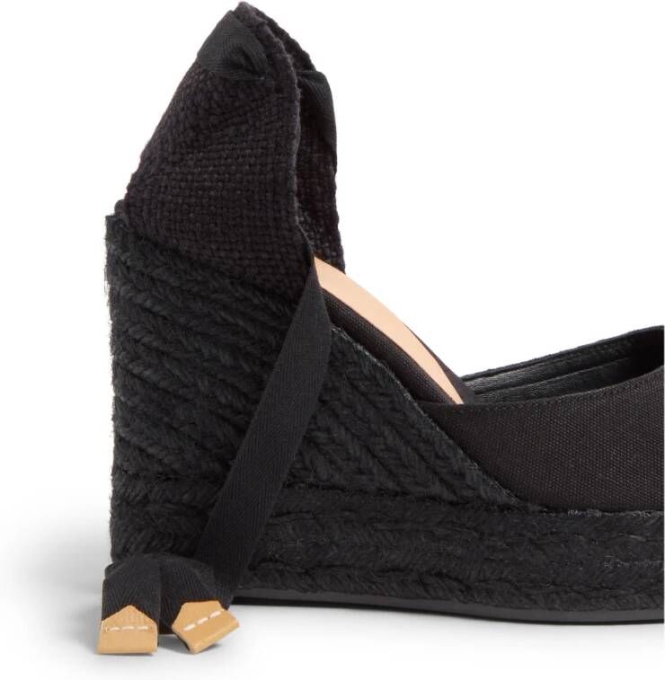 Castañer Carina katoenen espadrilles met striksluiting en 11 cm sleehak. Black Dames