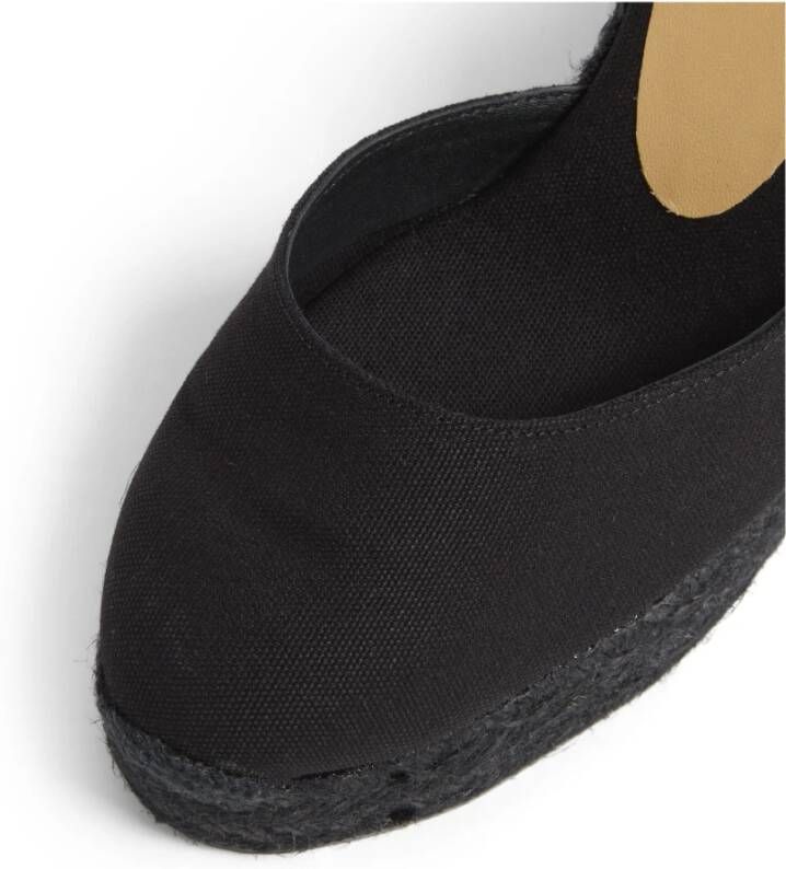 Castañer Carina katoenen espadrilles met striksluiting en 11 cm sleehak. Black Dames