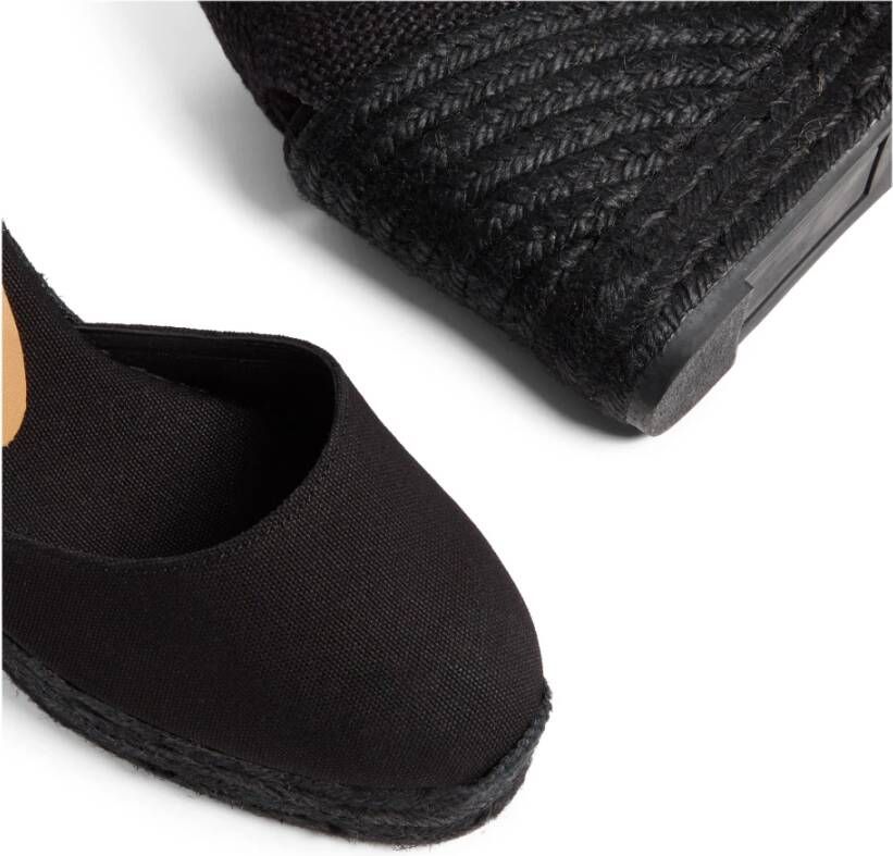 Castañer Carina katoenen espadrilles met striksluiting en 11 cm sleehak. Black Dames