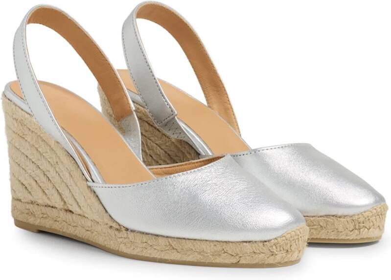 Castañer Carissa metallic leren espadrilles met open hiel en 9 cm sleehak. Gray Dames