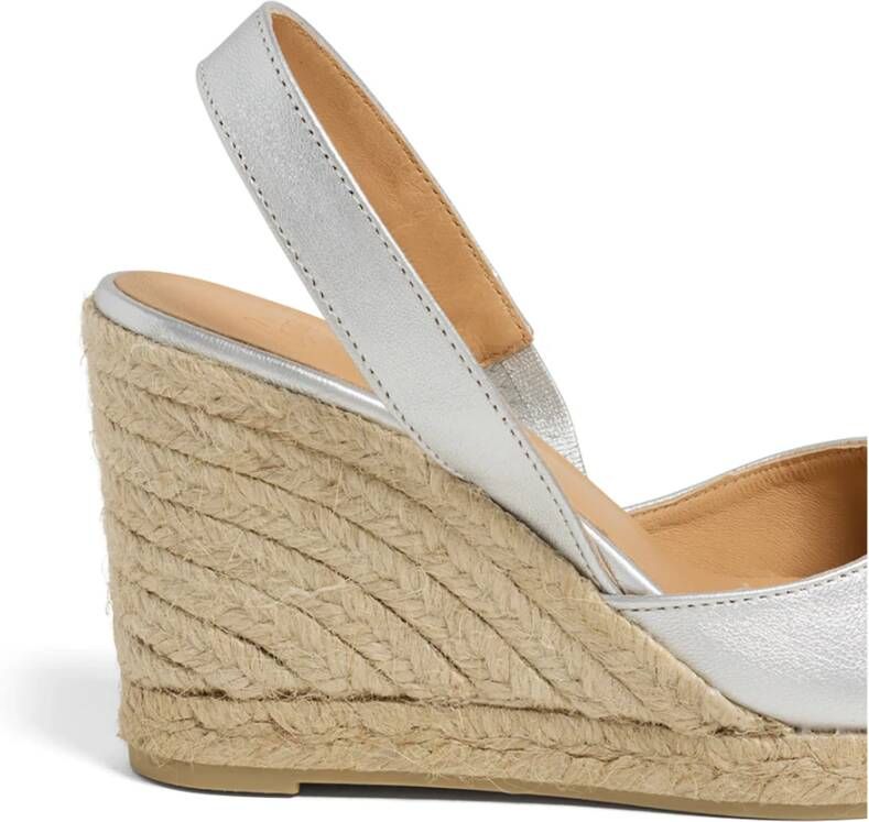 Castañer Carissa metallic leren espadrilles met open hiel en 9 cm sleehak. Gray Dames