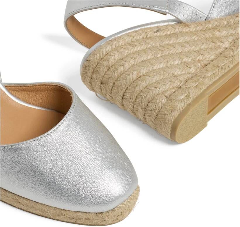 Castañer Carissa metallic leren espadrilles met open hiel en 9 cm sleehak. Gray Dames