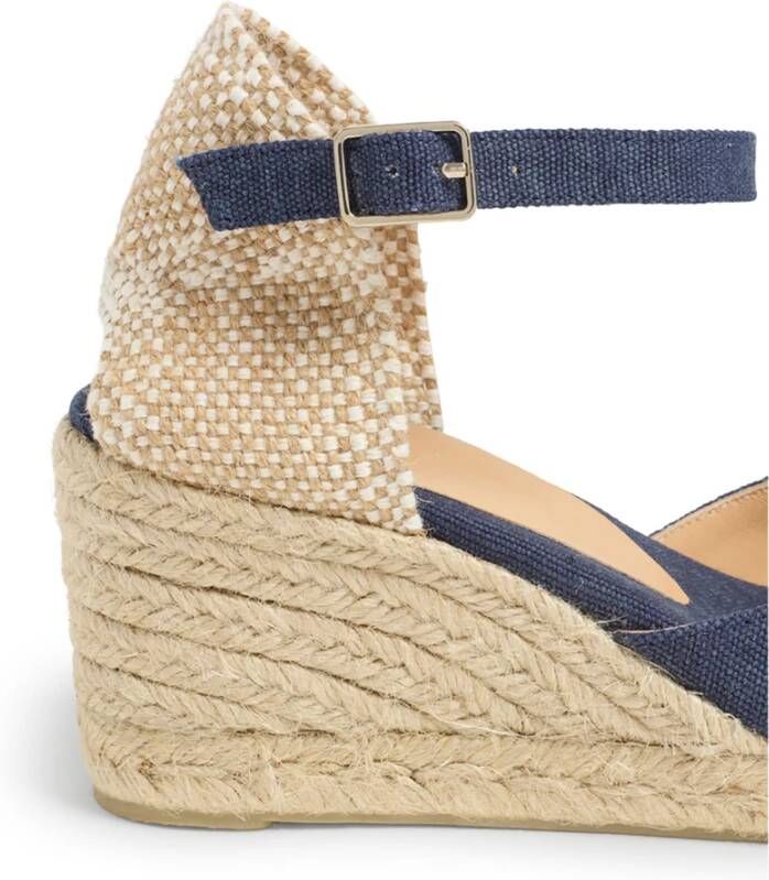 Castañer Carol gewassen katoenen espadrilles met enkelbandje met zijgesp en 7 cm sleehak. Blue Dames