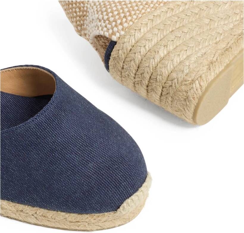 Castañer Carol gewassen katoenen espadrilles met enkelbandje met zijgesp en 7 cm sleehak. Blue Dames