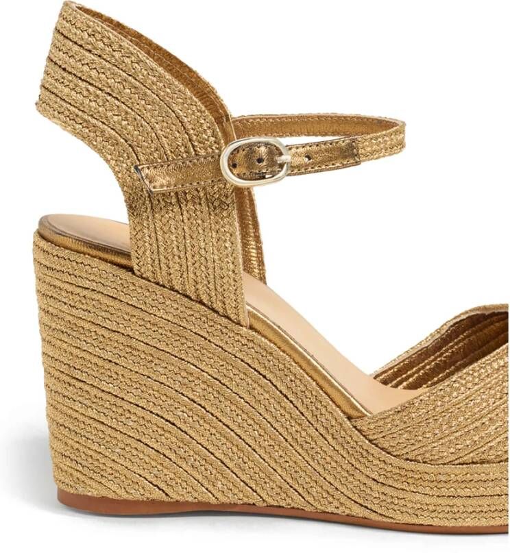 Castañer Carolyn espadrilles met metallic vlechtwerk enkelband met zijdelingse metalen gesp en 9 cm sleehak. Yellow Dames