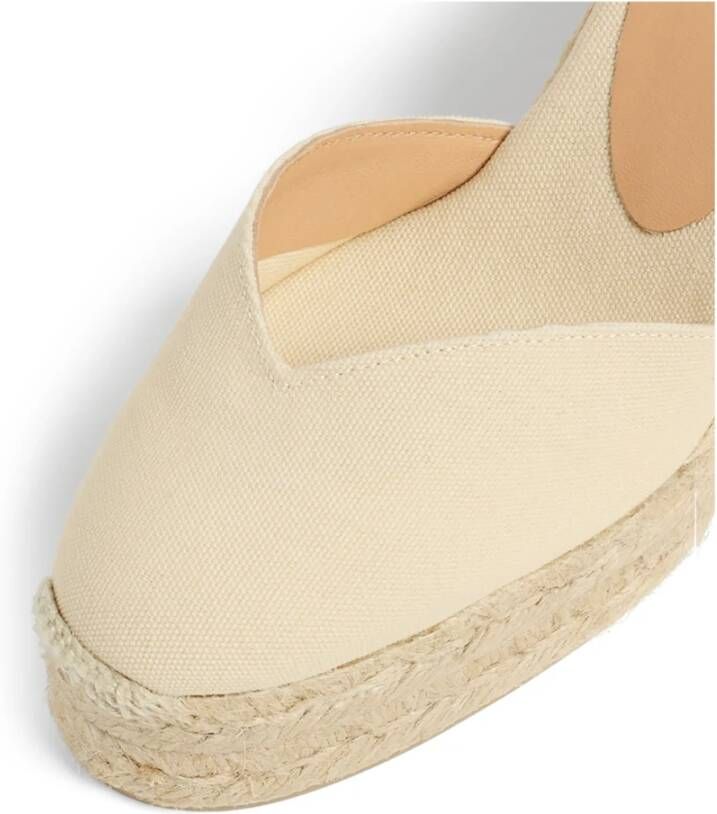 Castañer Chiara biologisch katoenen espadrilles met striksluiting en 11 cm sleehak met dubbele platform. Beige Dames