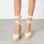 Castañer Chiara biologisch katoenen espadrilles met striksluiting en 11 cm sleehak met dubbele platform. Beige Dames - Thumbnail 12