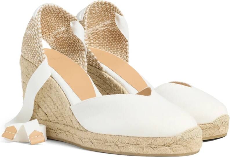 Castañer Chiara biologisch katoenen espadrilles met striksluiting en 9 cm sleehak. White Dames