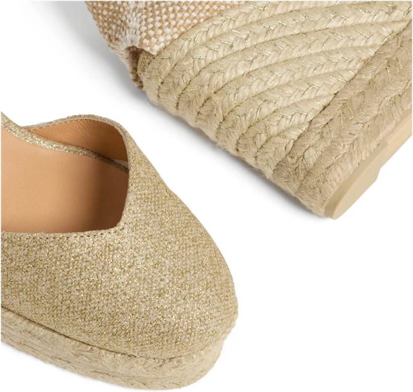 Castañer Chiara metallic-linnen espadrilles met striksluiting en 11 cm sleehak met dubbele platform. Yellow Dames