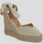 Castañer Chiara biologisch katoenen espadrilles met striksluiting en 11 cm sleehak met dubbele platform. Beige Dames - Thumbnail 4