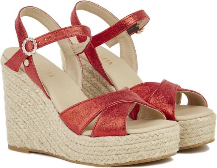 Castañer Gouden Espadrille Sleehakken Red Dames