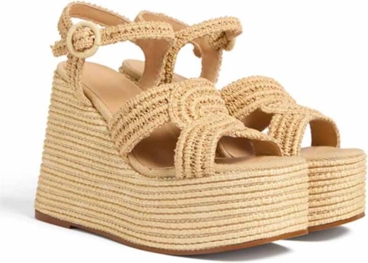 Castañer Handgeweven Natuurlijke Raffia Zomer Sandaal Beige Dames
