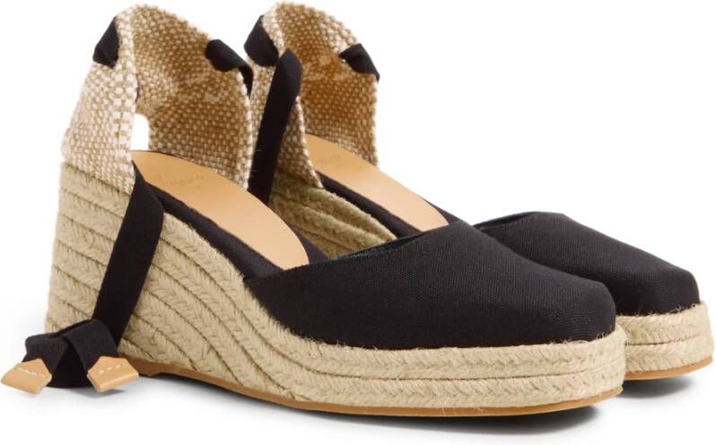 Castañer Tina katoenen espadrilles met striksluiting en 8 cm hak. Black Dames