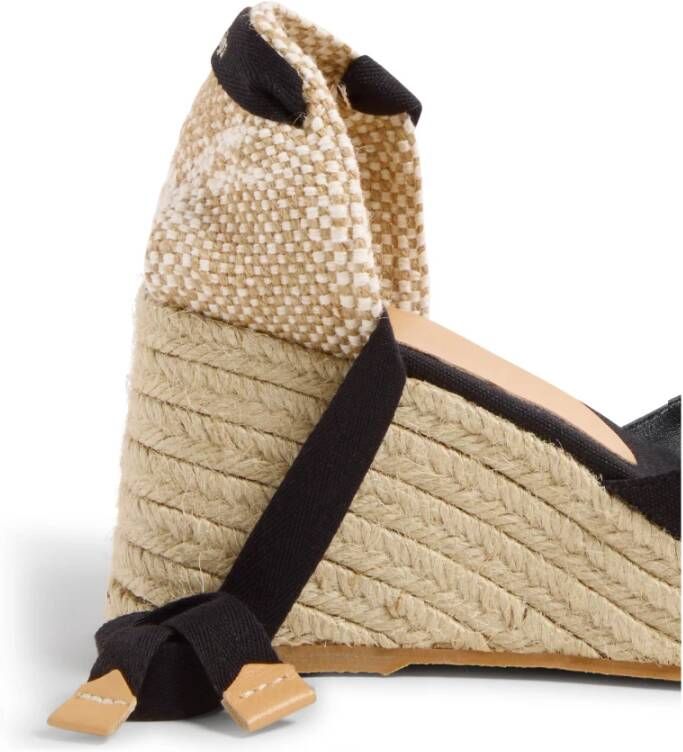 Castañer Tina katoenen espadrilles met striksluiting en 8 cm hak. Black Dames