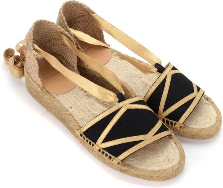 Castañer Zwarte Siena Espadrilles met Gouden Details Black Dames