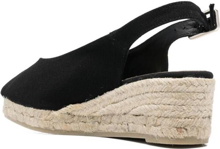 Castañer Zwarte sleehak sandalen met raffia zool Black Dames