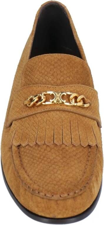 Celine Fringe Loafers met Goudkleurig Logo Detail