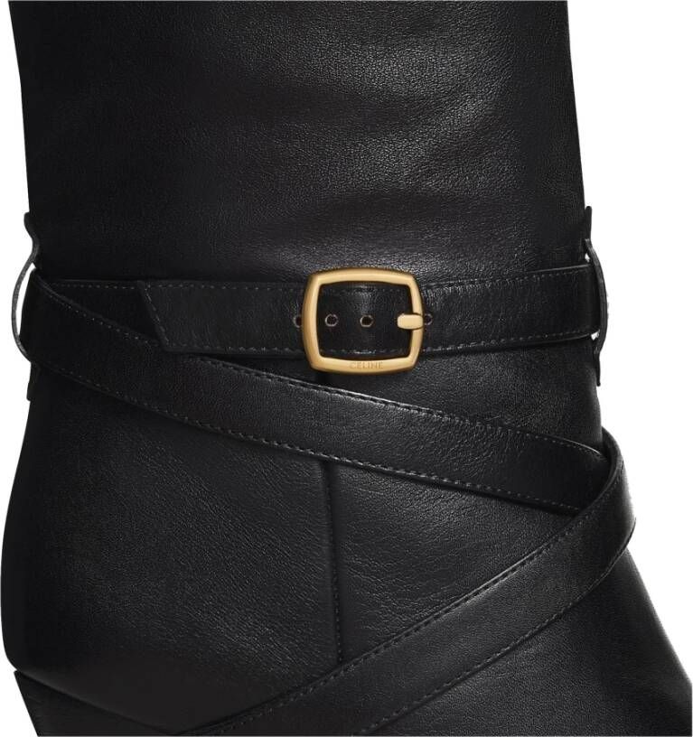 Celine Leren laarzen met goudkleurige gesp Black Dames