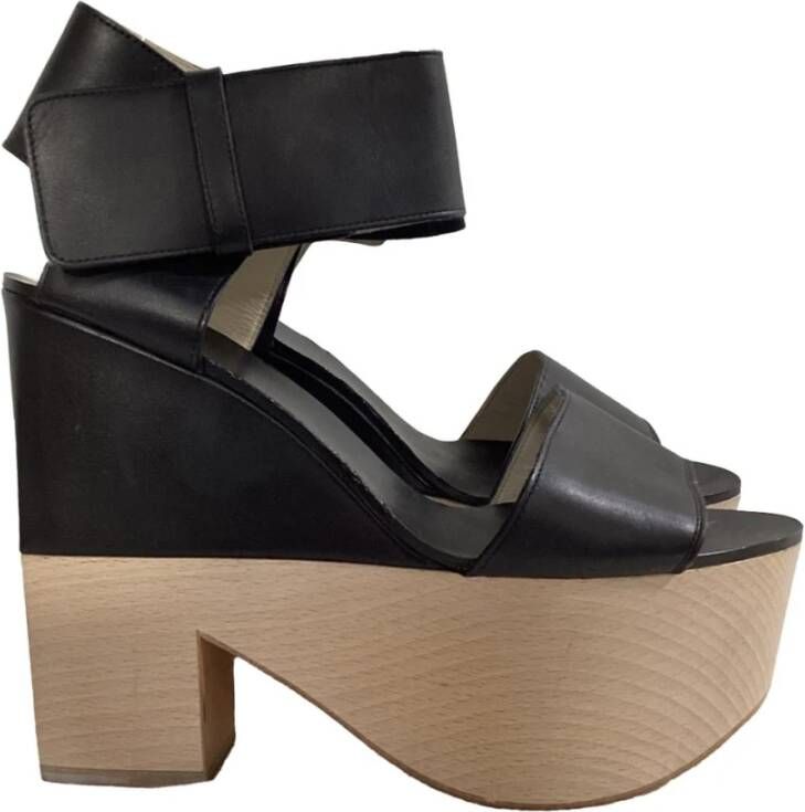 Celine Vintage Tweedehands Plateau Sleehak Sandalen Leren Bovenwerk