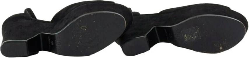 Celine Vintage Tweedehands sandalen met open neus platformwedgehak en enkelband