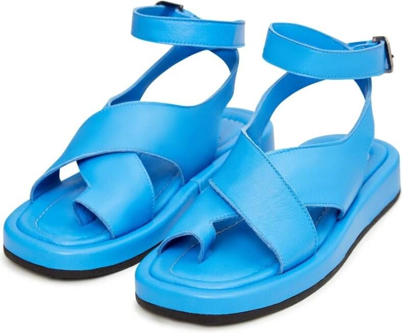 Cesare Gaspari Blauwe Leren Plateau Sandalen Blue Dames