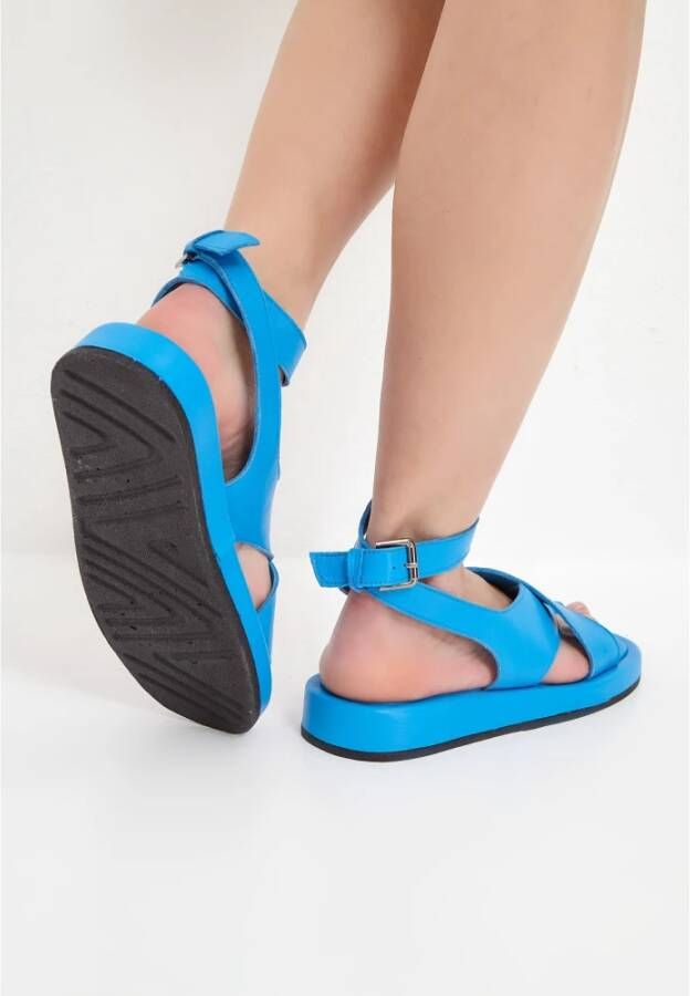 Cesare Gaspari Blauwe Leren Plateau Sandalen Blue Dames